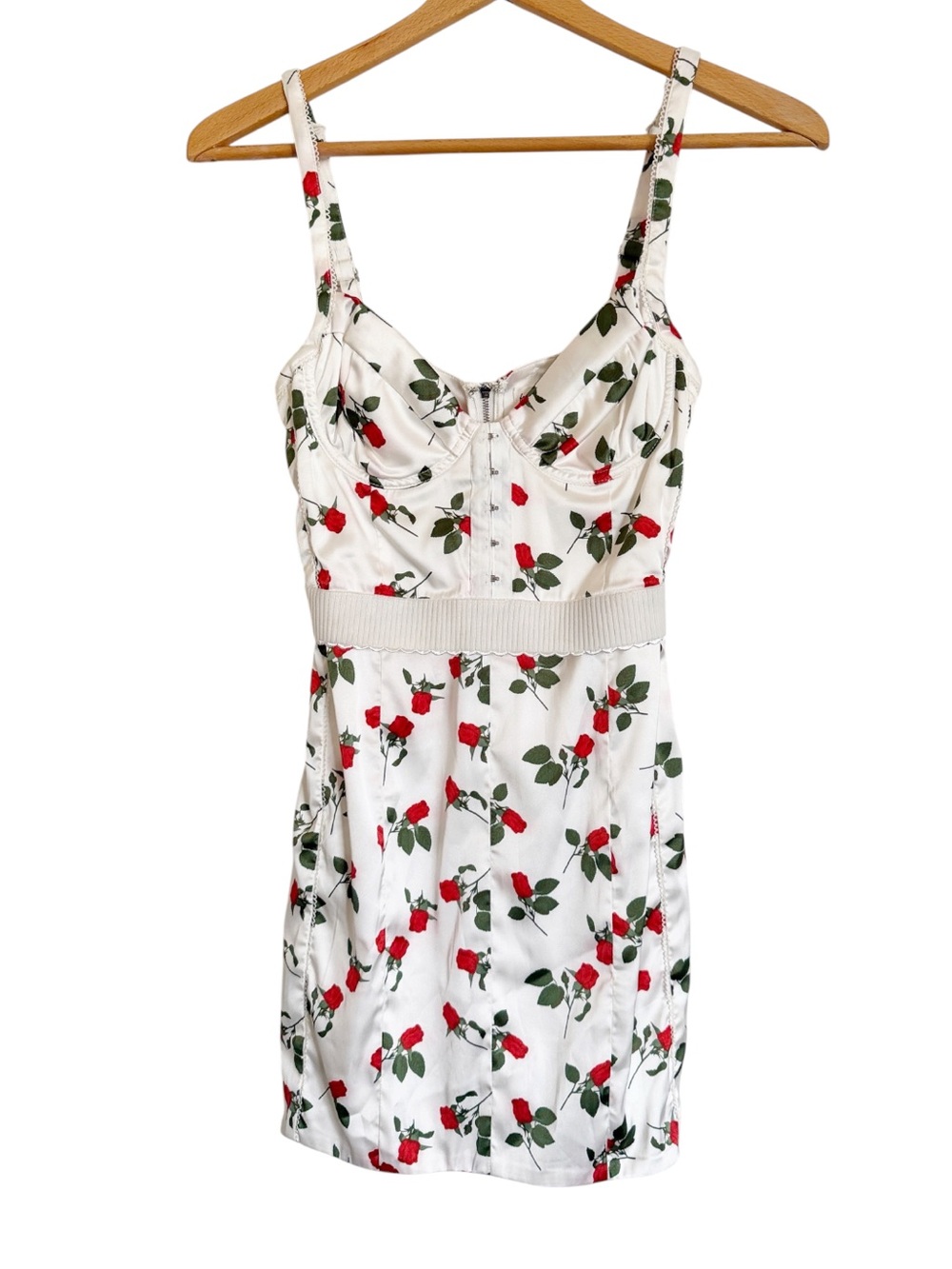 For Love & Lemons Love Song White Red Rose Floral Romantic Mini Dress size XXS